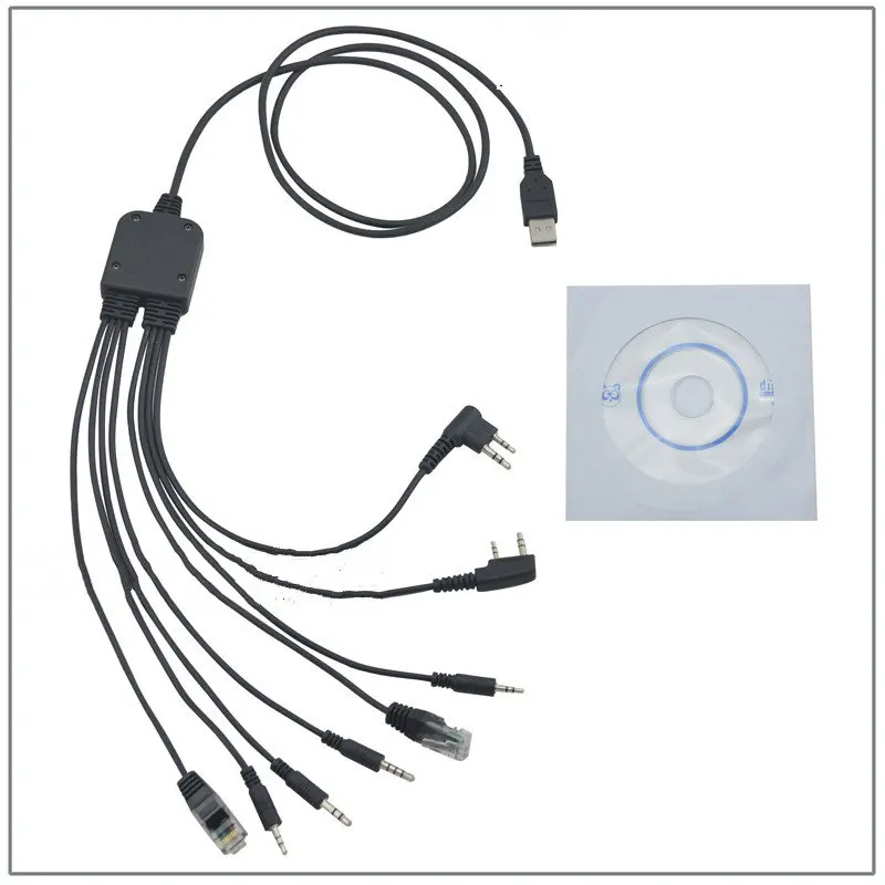 8 in 1 Computer USB Programming Cable for Kenwood Baofeng Motorola Yaesu for Icom Handy Walkie Talkie Car Radio CD Software