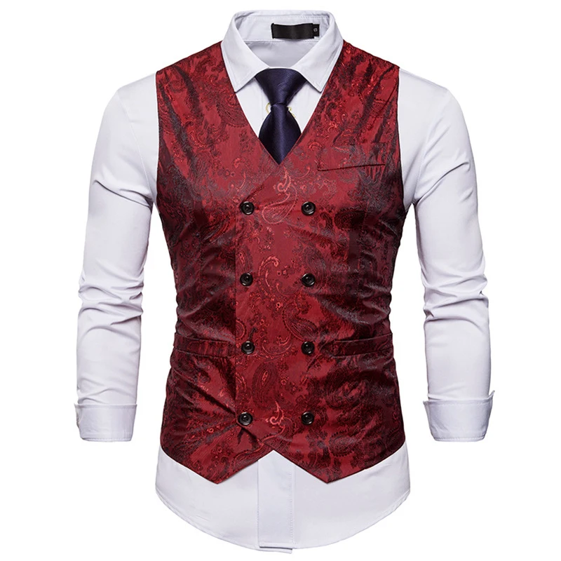 Men\'s Gentleman Formal Slim Fit Double Breasted Dress Suit Vests 2022 Fashion Paisley Print Men Vest Waistcoat Colete Masculino