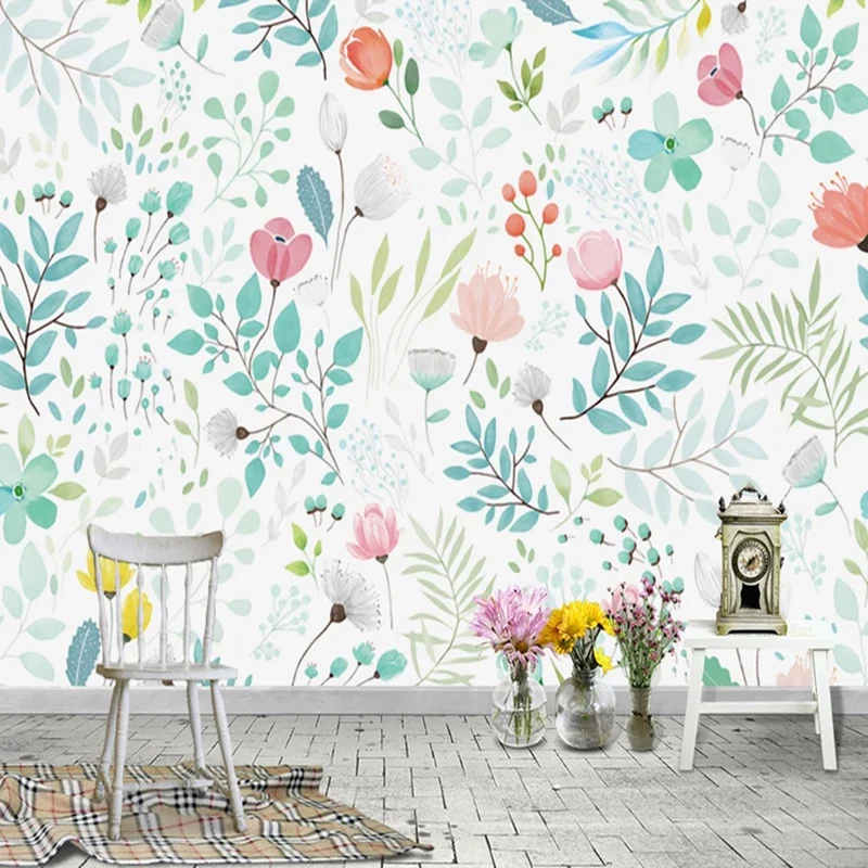 

Nordic Style Hand Painted Flowers Mural Wallpaper Living Room Bedroom Background Wall Painting Pastoral Home Decor 3D Wallpapers