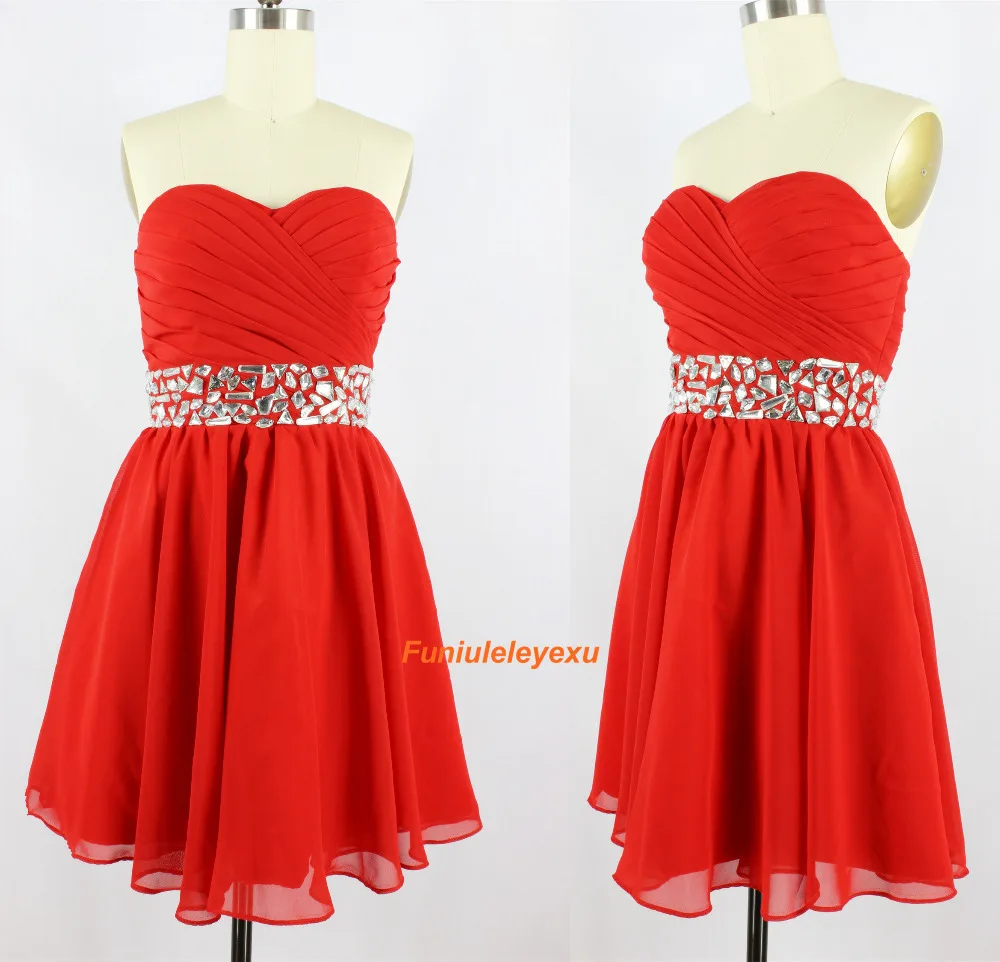 

100% Real Image Sweetheart Sleeveless Chiffon Special Occasion Party Cocktail Dress Short Mini 2015 Homecoming Red Prom Dress