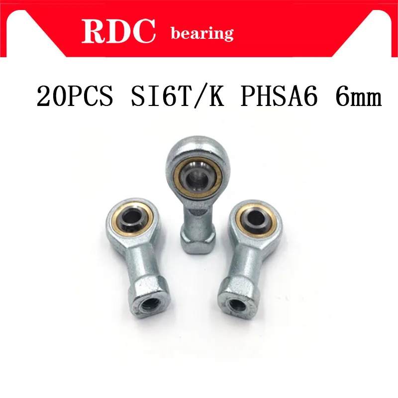 

Free Shipping 20pcs SI6T/K PHSA6 6mm High quality right hand female thread metric rod end joint bearing M6*1mm SI6 TK shalft