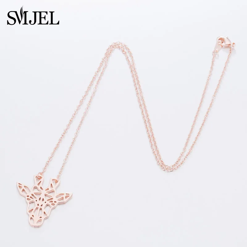 SMJEL Minimalist Geometric Animal Giraffe Necklace Chain Unique Origami Deer Pendant Necklaces Gifts for Daughter Accessories