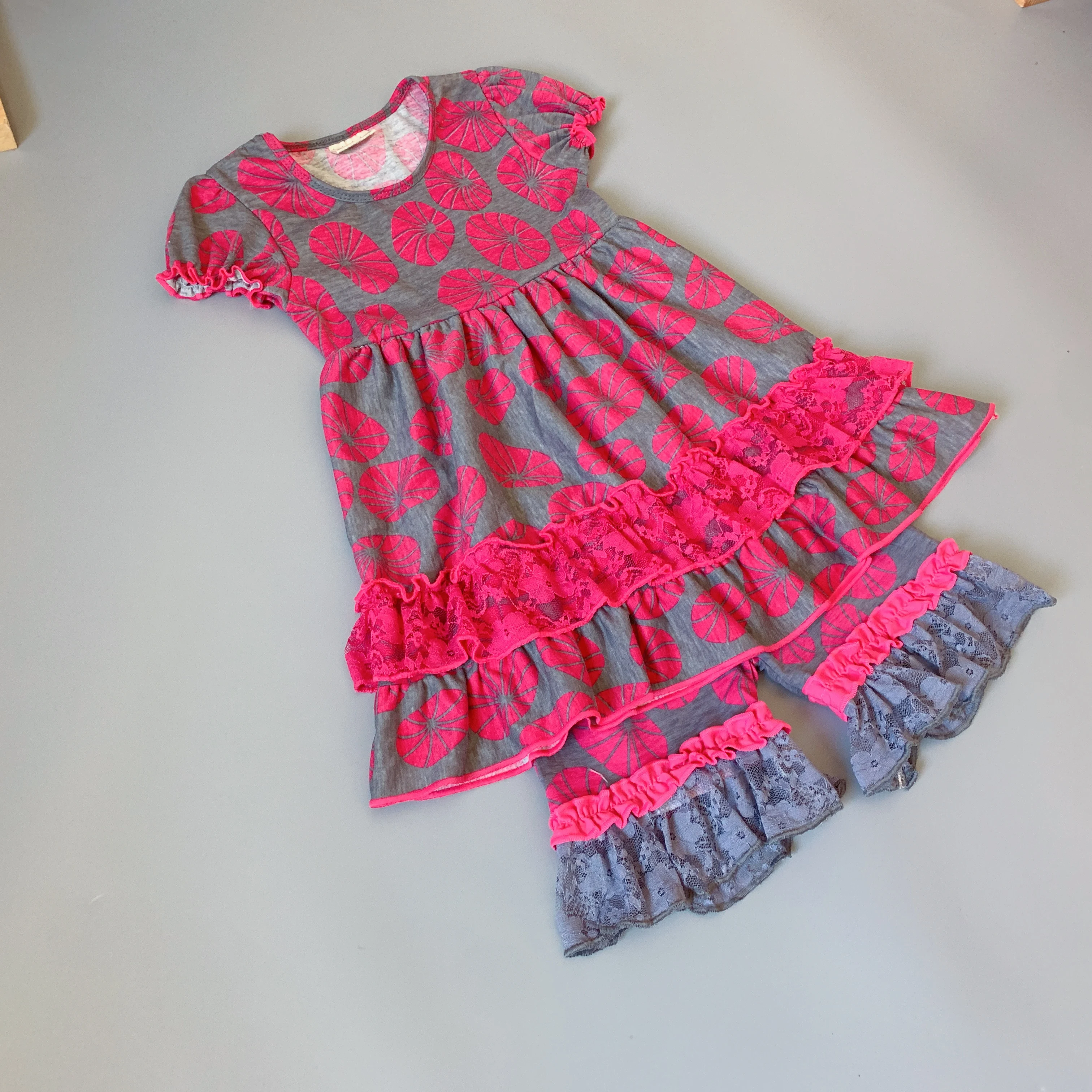 Grey Rose Red,Lotus Girls Dress Outfits Infants and Children Soft Ruffle Flower Frocks for Kids Boutique Cotton Clothing