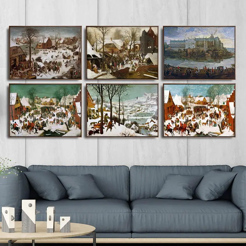 Home Decoration Art Wall Pictures Poster Print Canvas Paintings Netherlandish Pieter Brueghel The Elder Snow scene