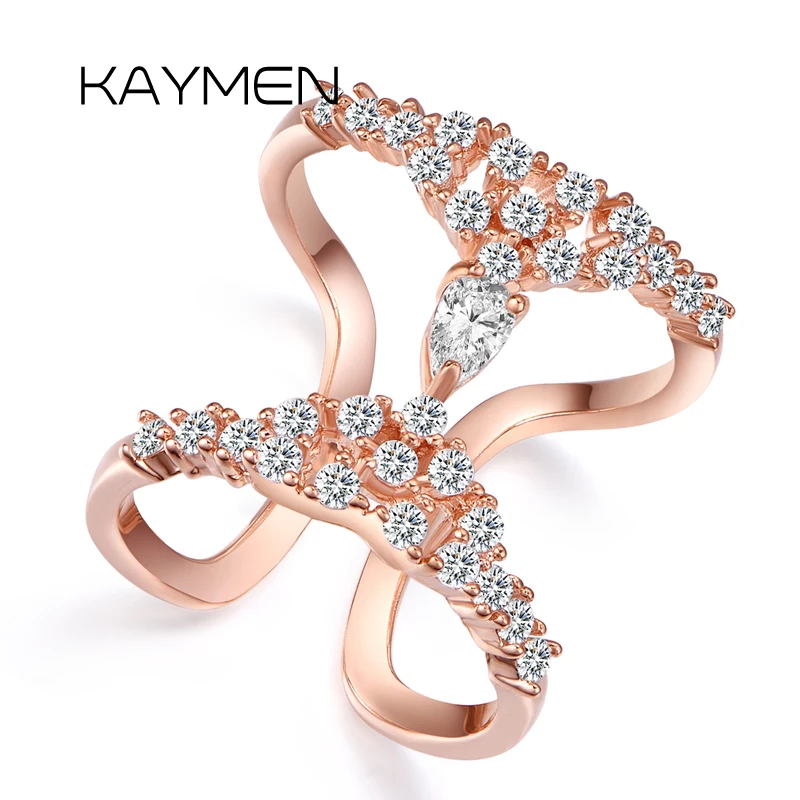 

KAYMEN New Fashion Luxry Statement Ring AAA Zircon Copper Gold Plating Chunky Wedding Resizable Rings Accessory Drop-shipping