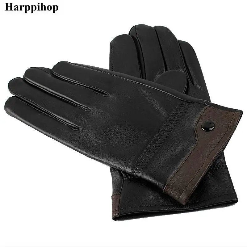 Genuine leather gloves male sheepskin gloves winter fashion thick thermal