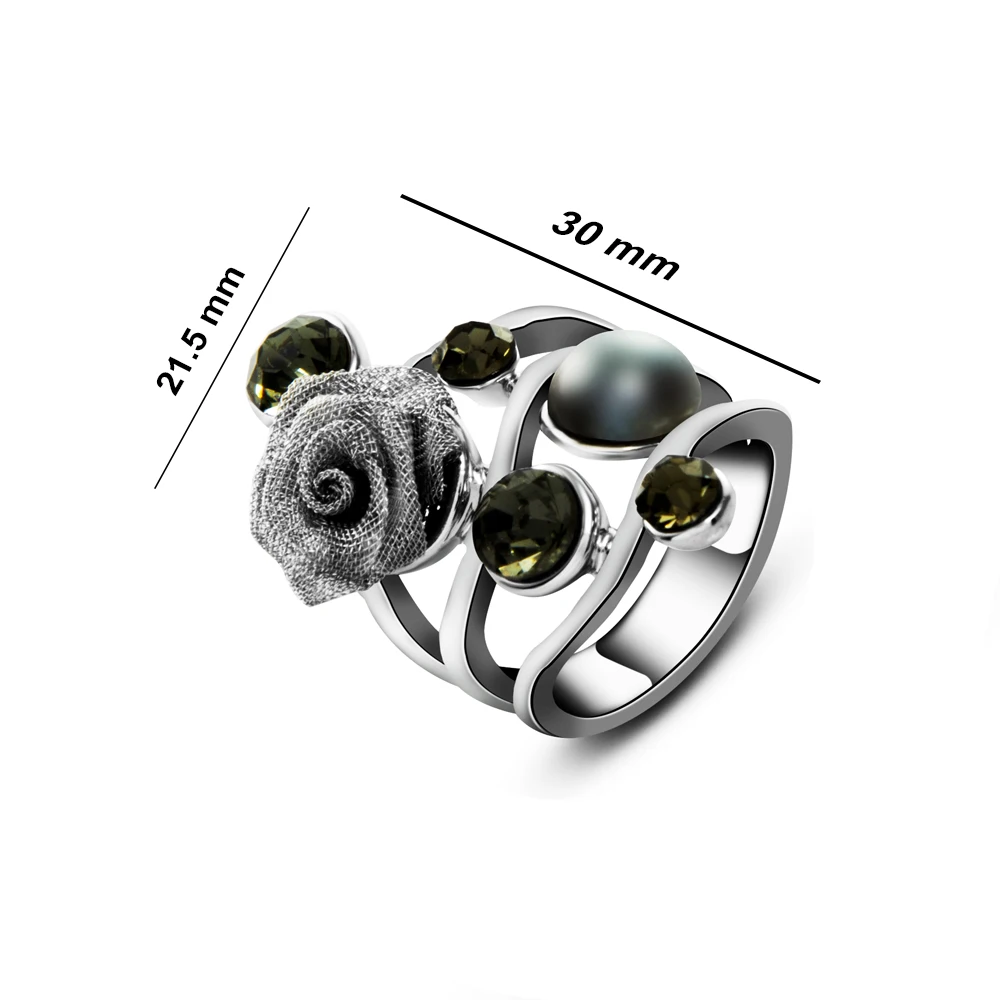 Ajojewel Vintage Lace Flower & Black Pearl Rings For Women Jewellery High Quality Aneis Femininos