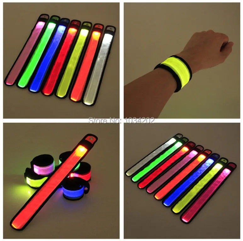 Nylon LED Sports Slap Wrist Strap Bands Wristband Light Flash Bracelet Glowing Armband Flare Strap For Party Concert Free ship