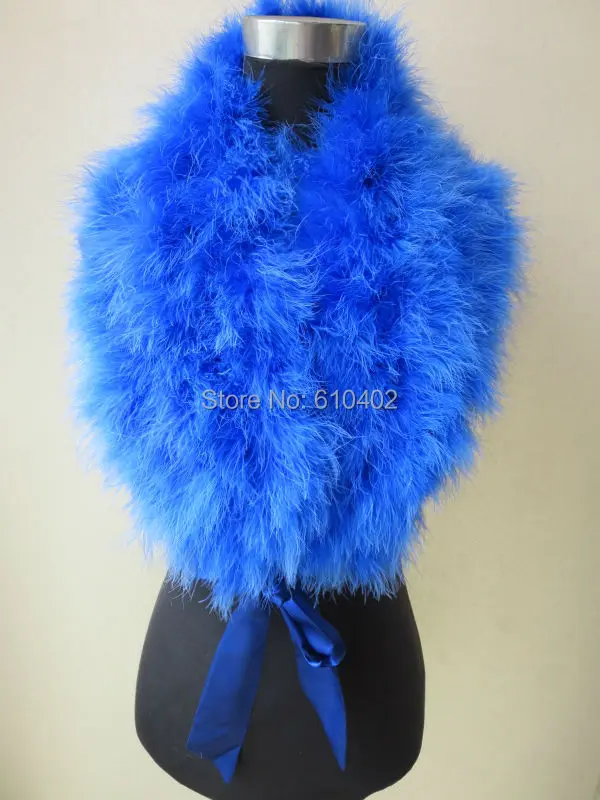 

Real ostrich feather fur Wrap fashion present Pashmina with ribbon /blue