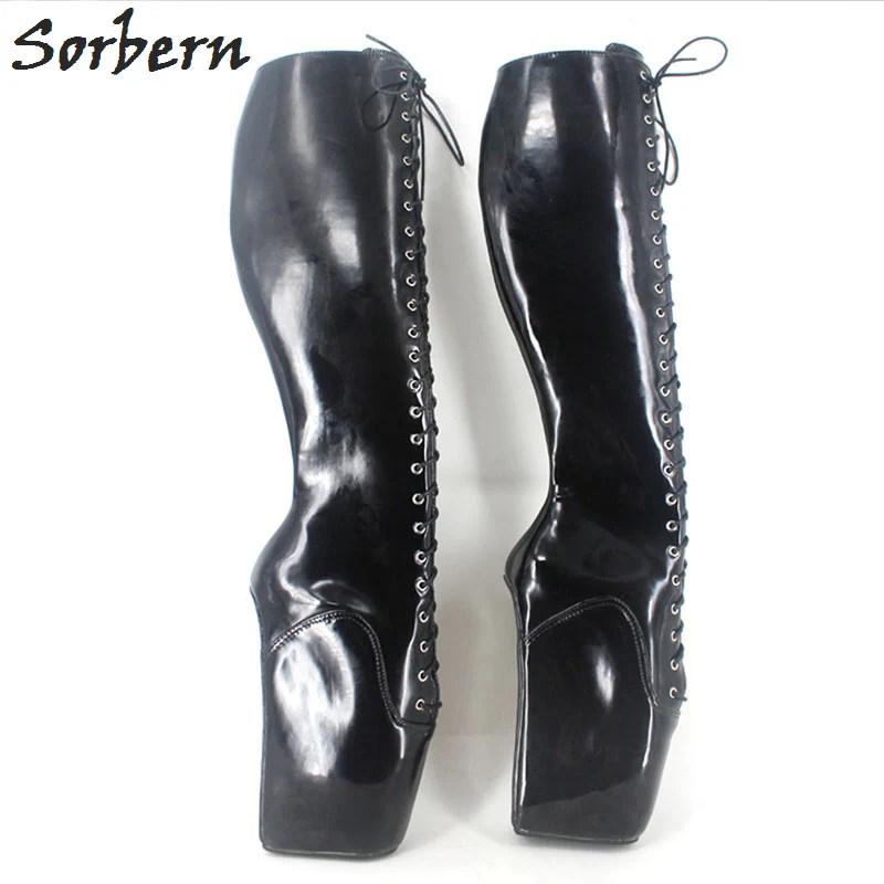 Sorbern Lace Up Cross-tie Boots Sex Fetish Shoes Custom Knee High Boots For Women 18CM Super High Heel Wedges Ballet Boots Women