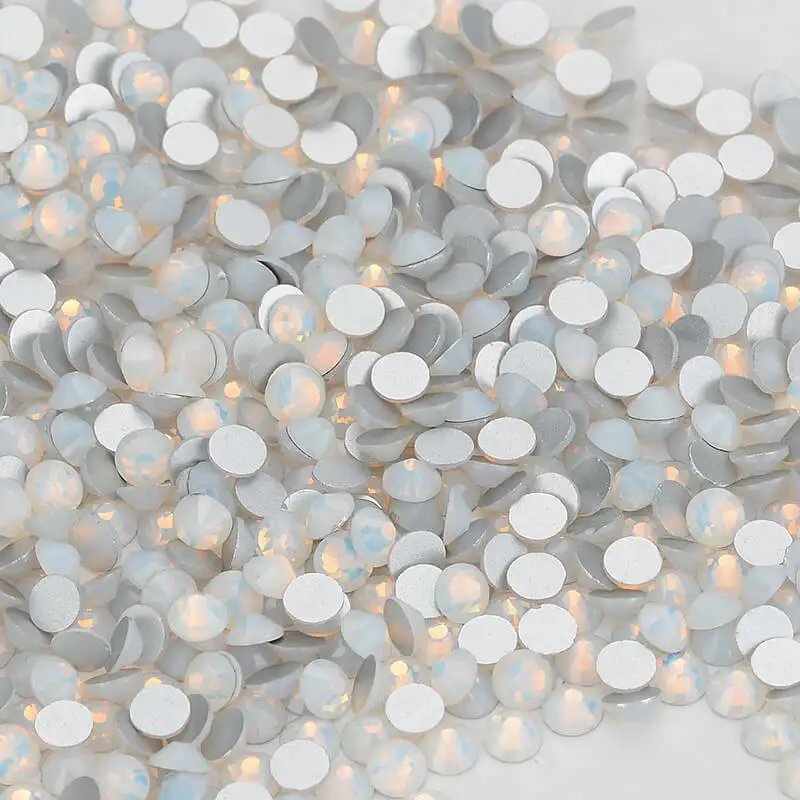 High-Quality SS3-SS34 White Opal Flatback Glass Glue On Rhinestones Non-HotFix Crystal Stones for Nail Art Garment Fabric Decor