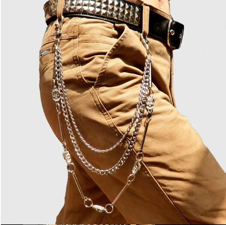 HOT SALE Men Jewelry Heavy Gunmetal Waist Biker Wallet Key Chain Rock Punk Trousers Motorcyle HipHop Leather Pant Jean Chains