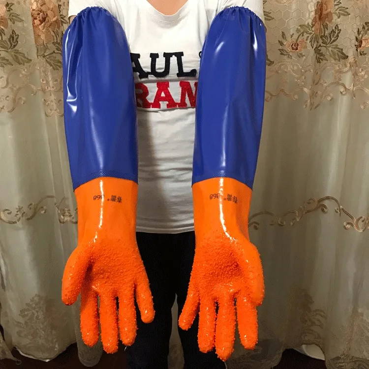 Lengthen Ultra Waterproof Gloves 60cm L Latex Gloves Blue Kitchen Wash Dishes Car Cleaning Thicken Fishing Household Gloves