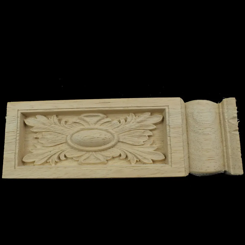 Vintage Unpainted Wood Carved Corner Onlay Applique Frame Decorate Wall Door Furniture Decorative Figurine Wooden Miniature