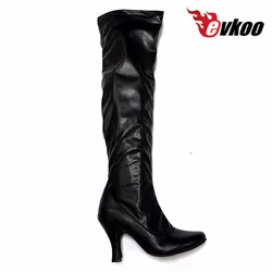 2017 Black Leather Suede outsole 8cm 7cm DIY Evkoodance High Boots over knee Latin Ballroom Dance Shoes Boots for Women Evkoo458