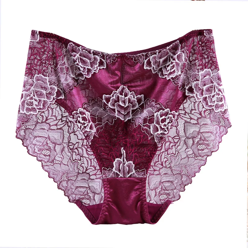 Ropa Interior Femeni Briefs Plus Size 7XL High Waist Large Size Transparent Flower Lace Lingeries Women\'s Panties Underwears