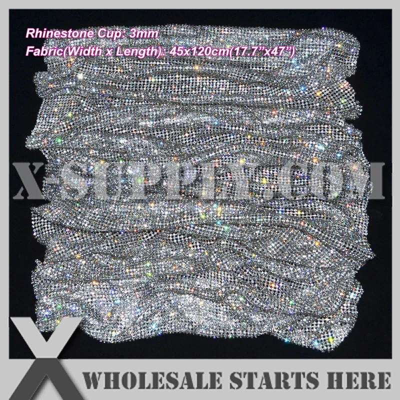

P2 3mm Metal Rhinestone Fabric Mesh Without Iron On Glue with Silver Base,Used For Table,Furniture,Bridal Evening Dress,Purse