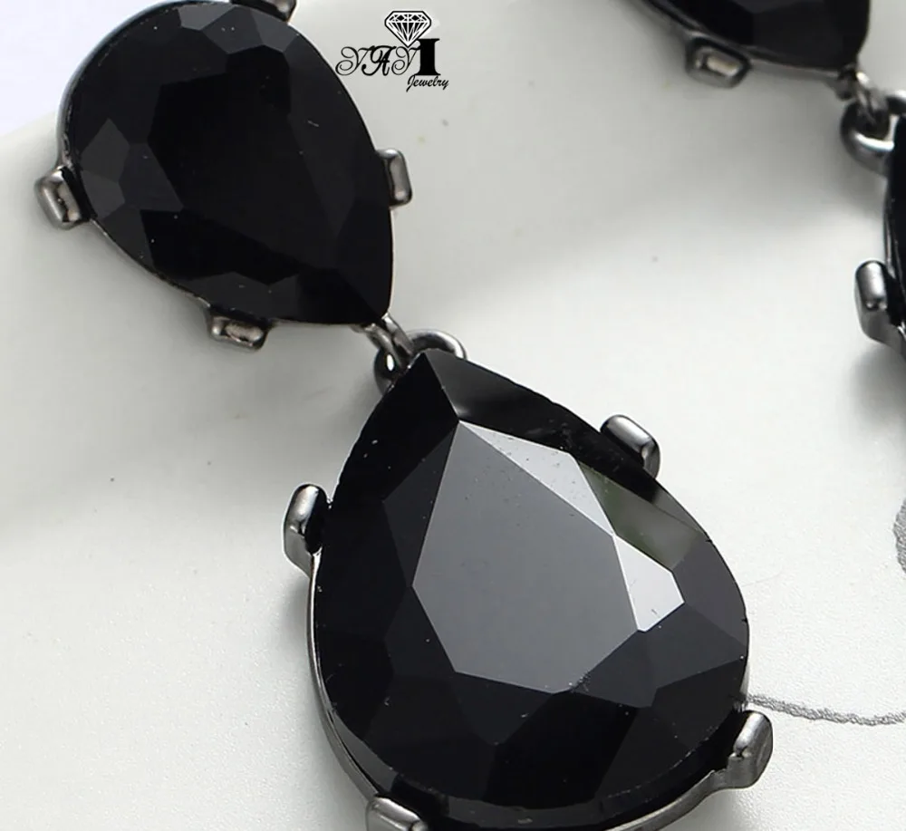 YaYi Jewelry New Black Glass  Rhinestone Dangle Crystal Earring Women\'s Fashion Ancient Silver  Color Gem Earrings Gift 1192