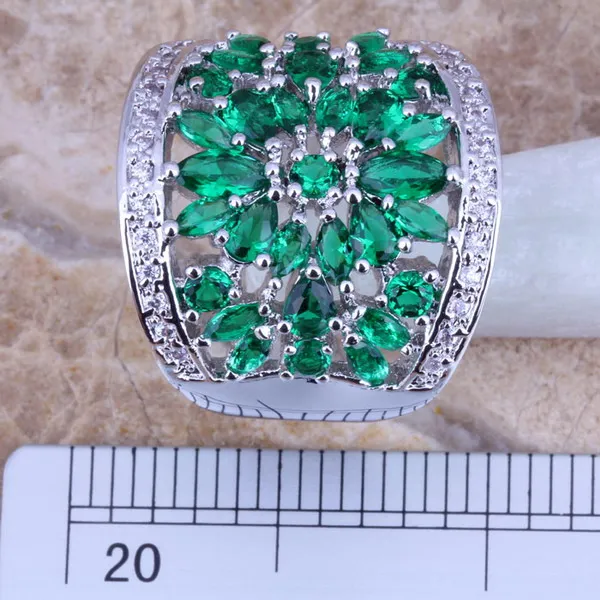 Green Cubic Zirconia White CZ Silver Plated Ring Size 5 / 6 / 7 / 8 / 9 / 10 / 11 S0179A