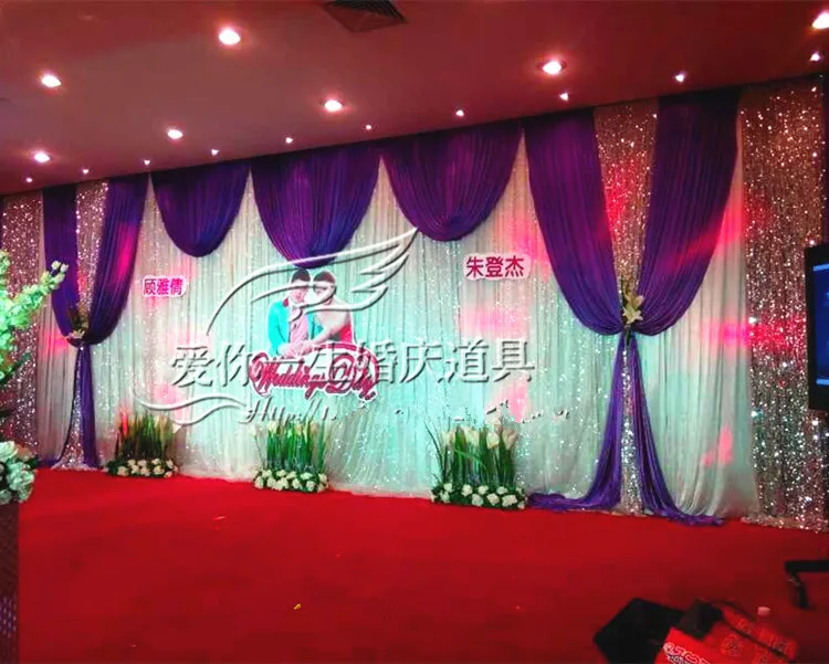 Luxury Shiny Wedding Backdrop with Silver Sequins Swag White Backdrop Curtain Party Stage Background Drapes 3*6m