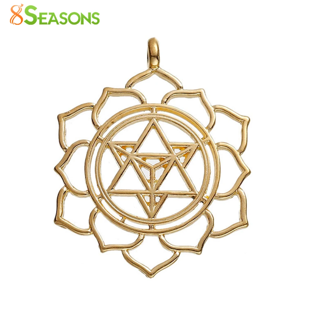 8Seasons Zinc Alloy Merkaba Meditation Pendants Round Gold Color Hollow Vintage Charms DIY Necklace Jewelry 38mmx 31mm, 10PCs