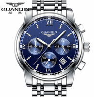 GUANQIN Watches men Luxury top brand Stainless Steel men luminous waterproof Wristwatch multifunction Clock Men quartz watches