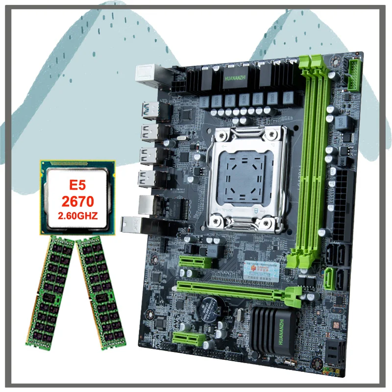 

HUANANZHI X79-6M M-ATX Motherboard with Dual M.2 SSD Slots CPU Intel Xeon E5 2670 2.6GHz 32G 2*16G REG ECC RAM PC Components DIY