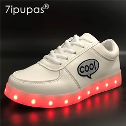 7ipupas EUR 30-44 DIY chłopcy/dziewczyny dzieci buty led świecące buty z fajna napisy hafty naklejki ładowarka USB Luminous Sneaker