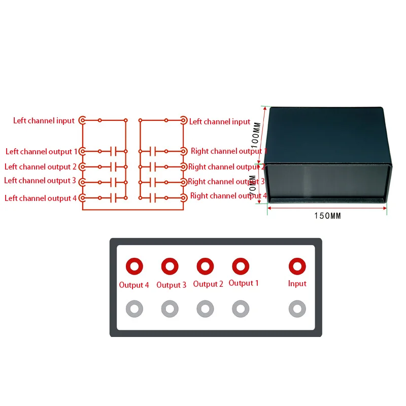 1 Input 4 Output Simultaneously Passive Audio Signal Switcher Switch Selector Box Sound HiFi Audio Signal Splitter With RCA