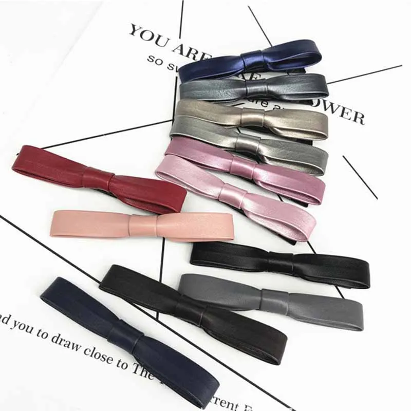 Kids Fashion Leather Solid Hairclips For Women Girls Lovely Fresh Bow Headwear Female PU Casual Hair Styling Accessories Gifts