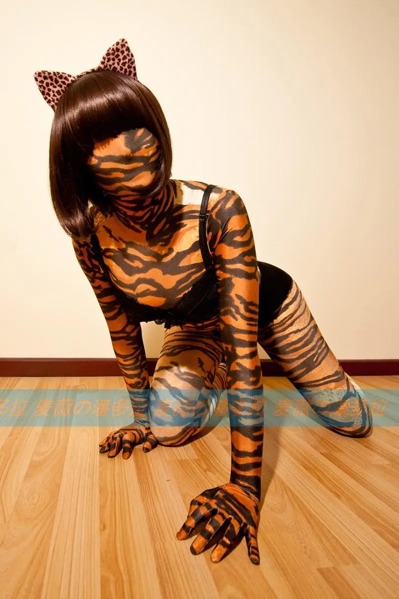 (MW814) Luxe Aanpassen Full Body Spandex Tiger Patroon Zentai Suit Full Body Panty Fetish Zentai Dragen Kwaliteit Panty