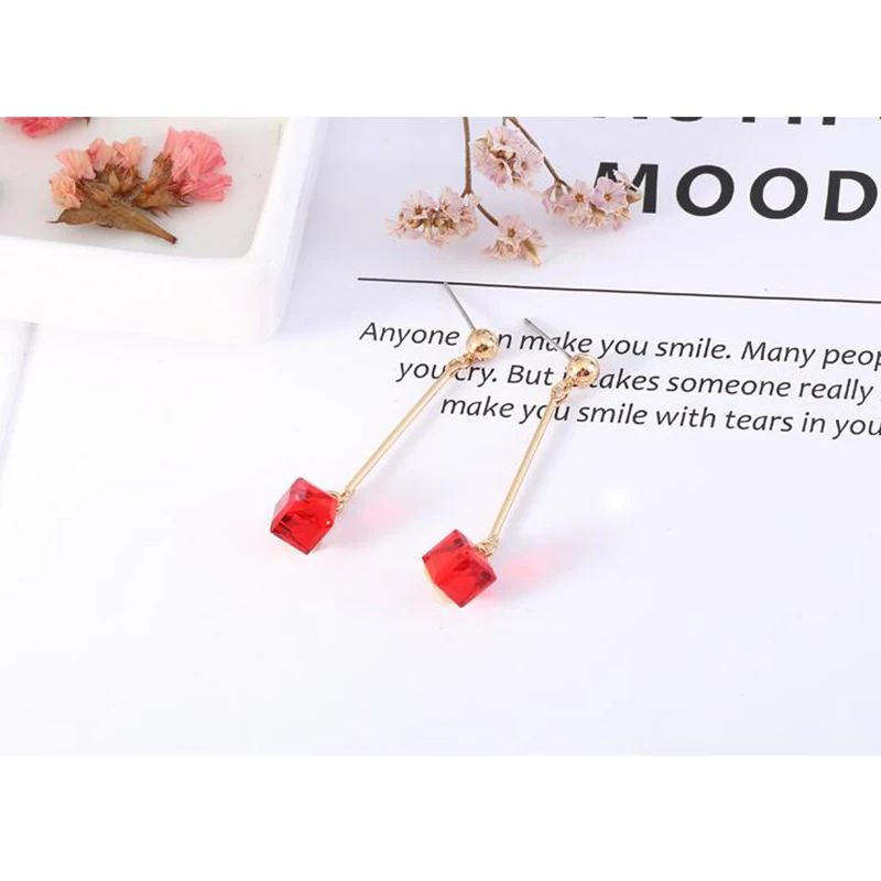 GRACE JUN Korea Style Long Clip on Earrings and Drop Pierced Earrings for Women Gorgeous Gold Color Crystal Earrings Not Allergy