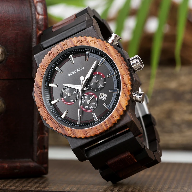 

BOBO BIRD Men Watches 2022 Luxury Brand Calendar Wristwatch Sport Chronograph Wood Watch Gift Customized Clock Relogio Masculino