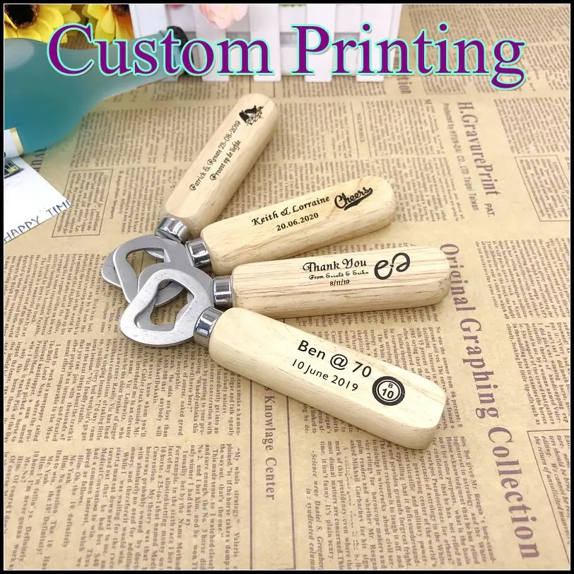 100PCS Customized Wedding Favors Bottle Opener Printing Name&Date on the Wood Handle Kitchen Party Giveaways Drop Shipping