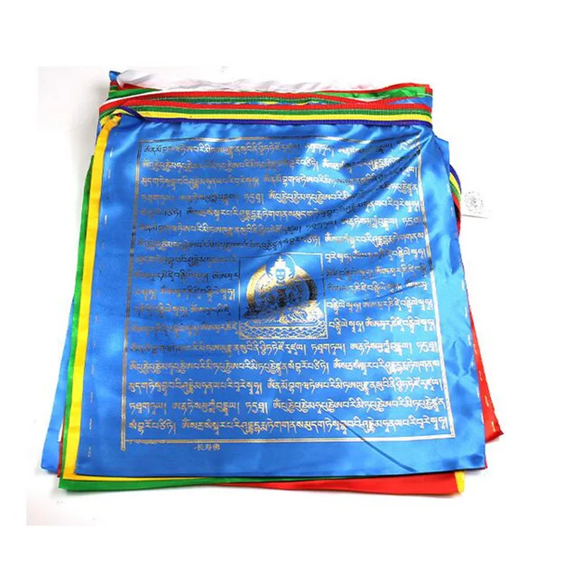 

Tibetan Buddhist Amitayus Gold scripture prayer flag silk five colors Print 5 Meters 10 pcs/string Religious Luck Scripture