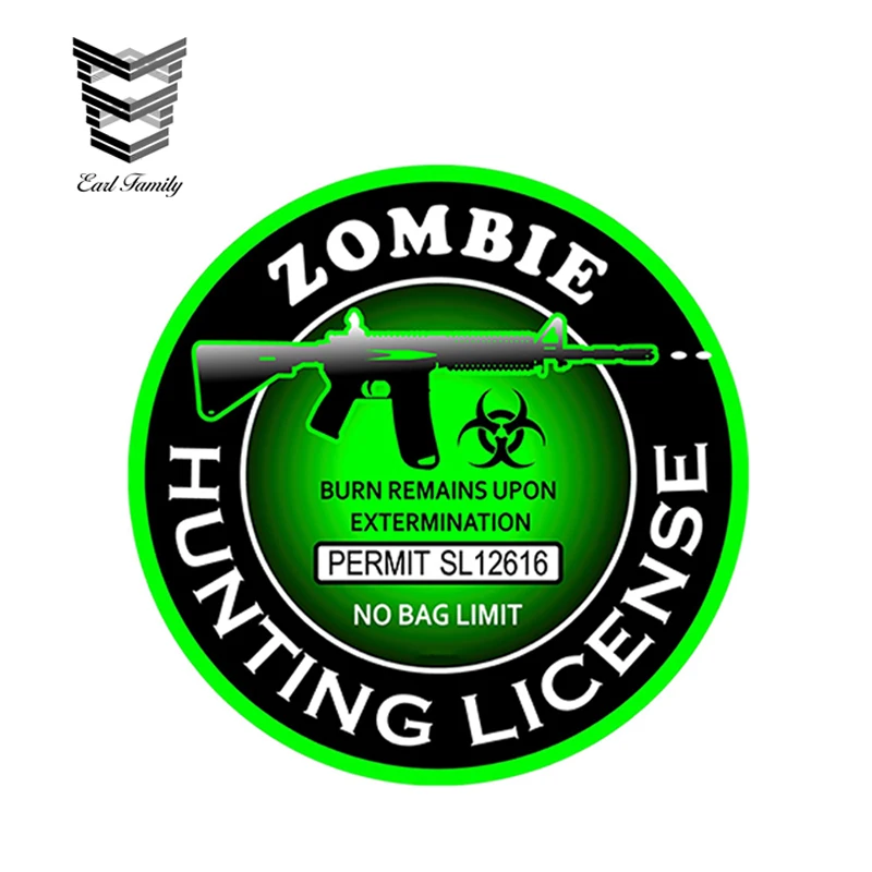 EARLFAMILY 13cm x 13cm Car Styling 3D Car Sticker Zombie Hunting License Bio Hazard AK 47 Round Decal Waterproof DIY Accessories