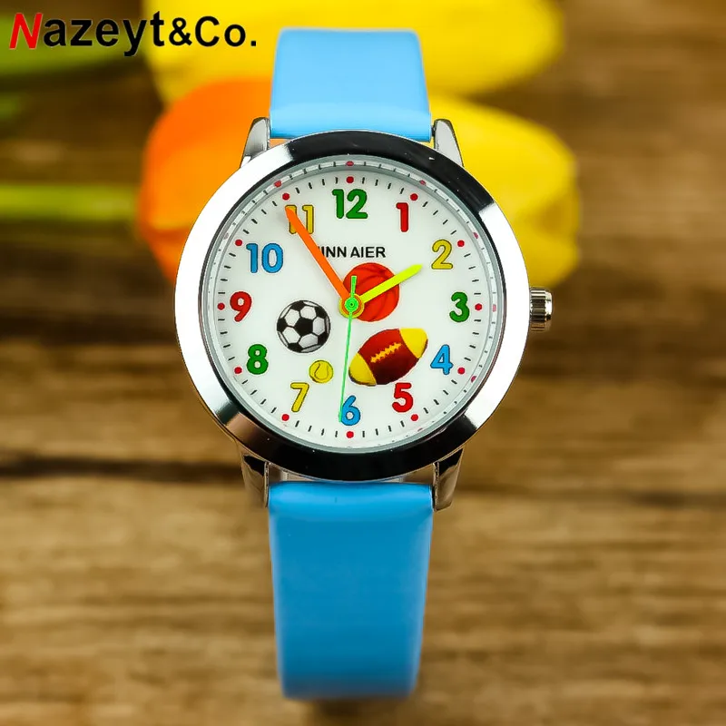 NAZEYT-Reloj de pulsera de cuero para niños, cronógrafo deportivo de baloncesto, fútbol, Rugby, esfera, regalo