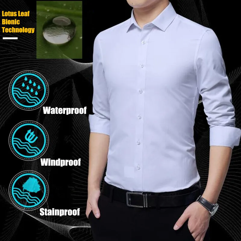 Men Waterproof Anti-Dirty Free-ironing Shirt Hydrophobic Stainproof Camping Quick Dry Top Outdoor Long Sleeve Hiking Shirts