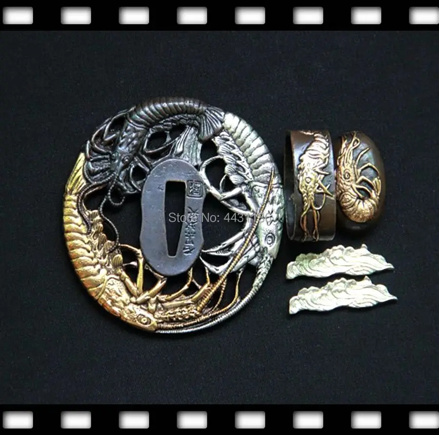 

Fully Handmade Katana Tsuba Menuki Kashira Fuchi Copper Shrimp Guard Fittings For Samurai Japanese Swords New DIY Accessory