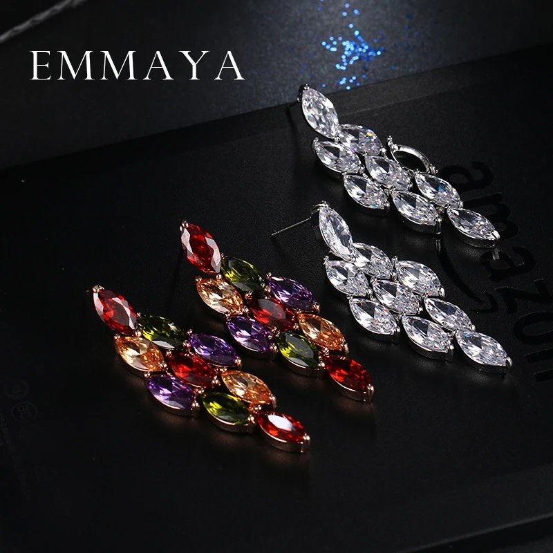 Emmaya New Year Gifts Fashion Luxury Earring Full Shiny Transparent Rhinestone Crystal Drop Earrings for Women Jewelry