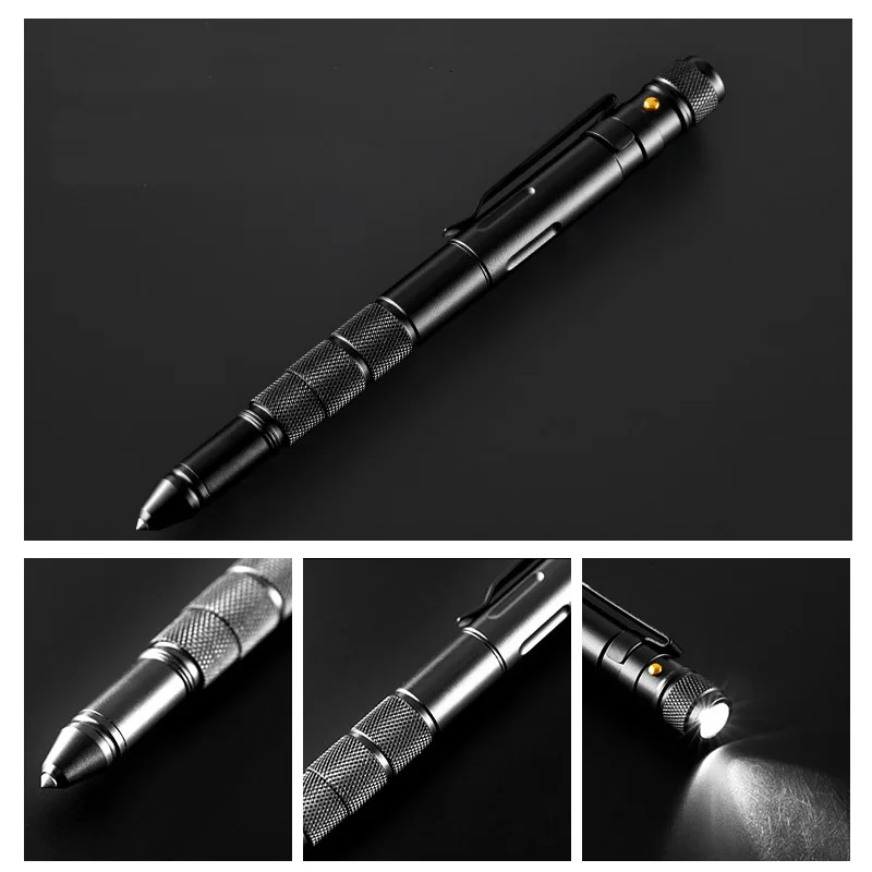 5-In-1 Portable Tactical Pen Flashlight Emergency Glass Breaker Waterproof Storage Case Outdoor Self Defense Rescue EDC Tool