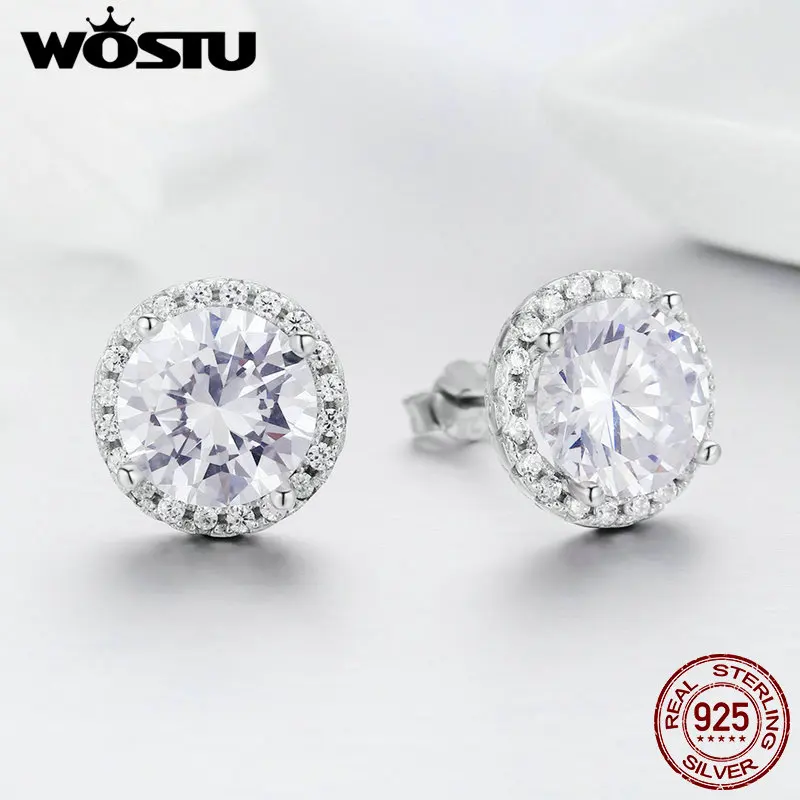 WOSTU 925 Sterling Silver 4 Carat Round Cut CZ Stud Earrings for Women Halo Bridal Bridesmaid Wedding Jewelry Gift CQE358