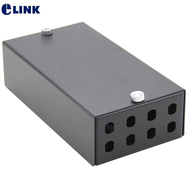 FTTH ST blank terminal box 8 cores SPCC 8 ports ST fiber optic patch panel FTTX distribute box black ELINK 1.0mm thickened 3pcs