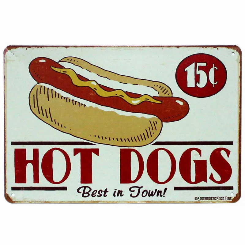Hot Dogs Retro Tin Sign Hotdog Metal Poster Vintage Plaque Fast Food Hotel Shop Wall Decor 20x30cm