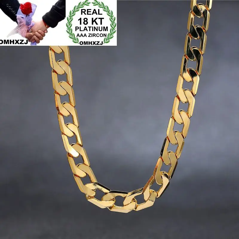 

OMHXZJ Wholesale European Fashion Woman Man Party Wedding Gift Lateral Chain 18KT Yellow Gold Chain Necklace NA212