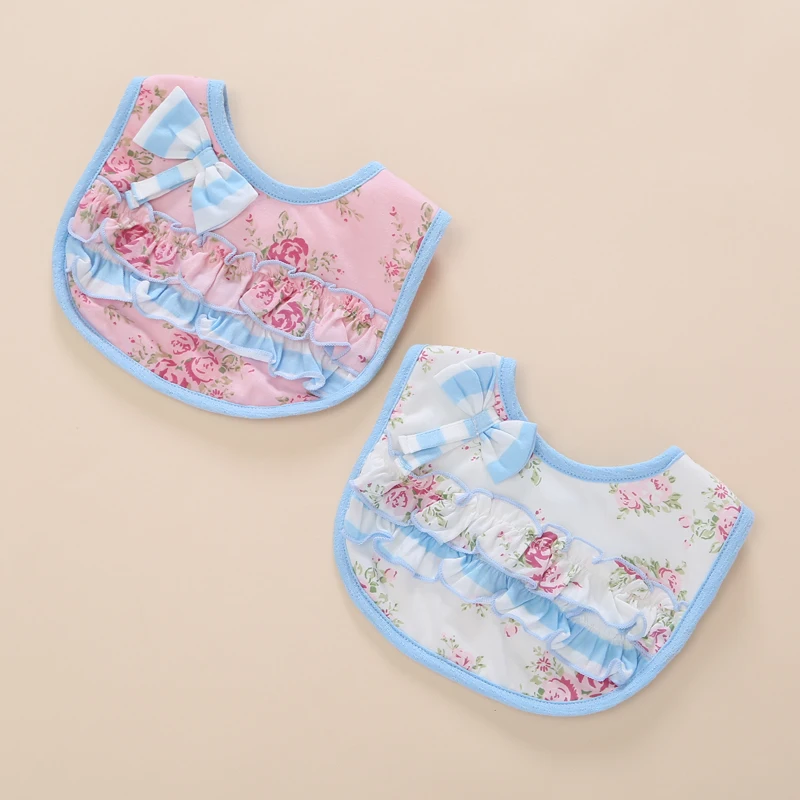 Baby Bibs 100% Cotton Ruffle Bow Lace Bib Baby Girls Cute Bib Infant