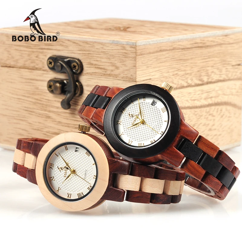 BOBO BIRD-relojes de madera de dos tonos para mujer, pulsera de cuarzo de marca de lujo, regalo personalizado, OEM, envío directo