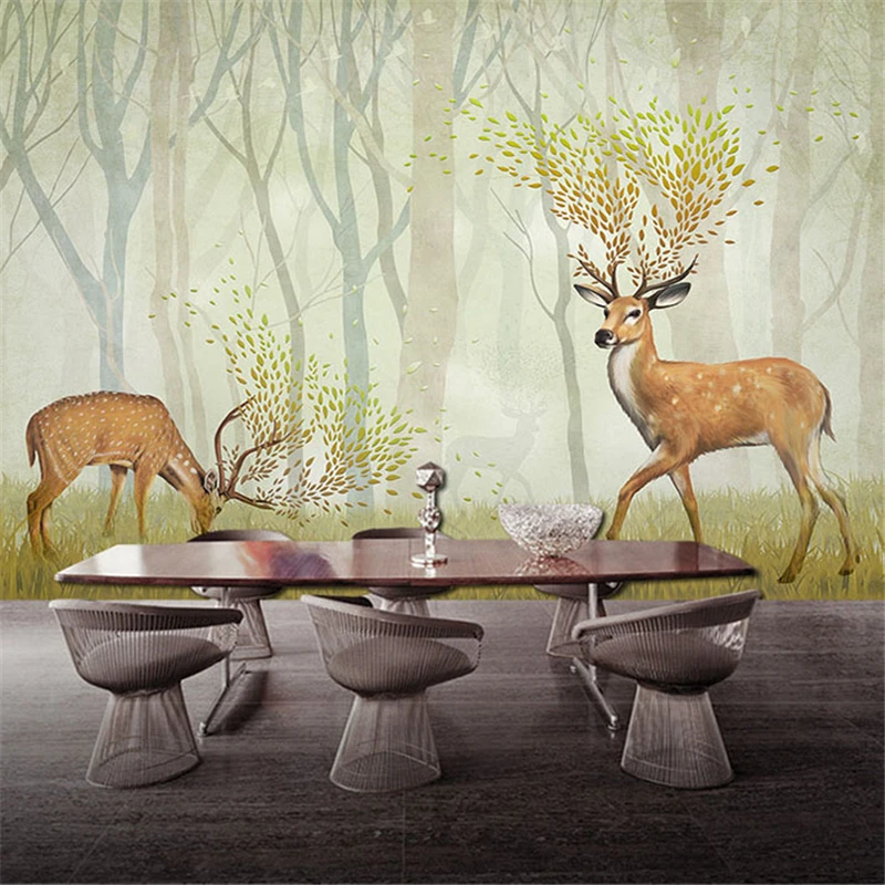 

beibehang Custom Nordic Lulin 3D wallpaper bedroom living room TV background wallpaper murals wallpaper seamless elk forest