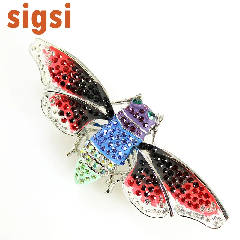 DHL free shipping 100pcs a lot 3 .25W x 1 .25H inch Vibrant Cicada Enamel Wings Purple Red Rhinestone Crystal Custom Pin Brooch