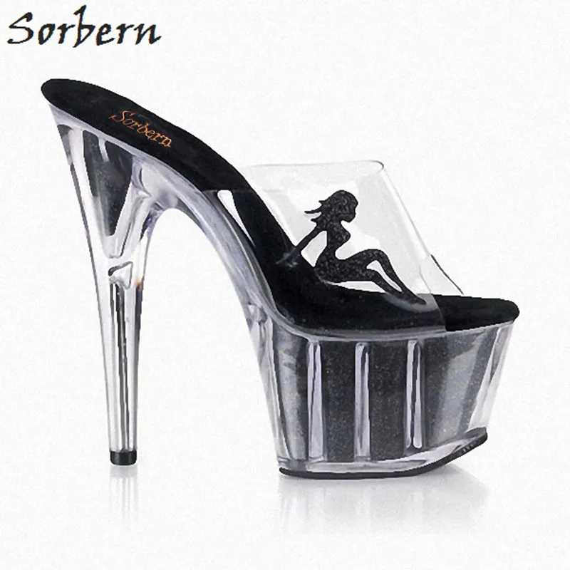 Sorbern Sexy Lady Glitter Women Slippers High Heel Clear Shoes Platform Ladies Shoes Exotic Dancer Shoes Glitter Slides